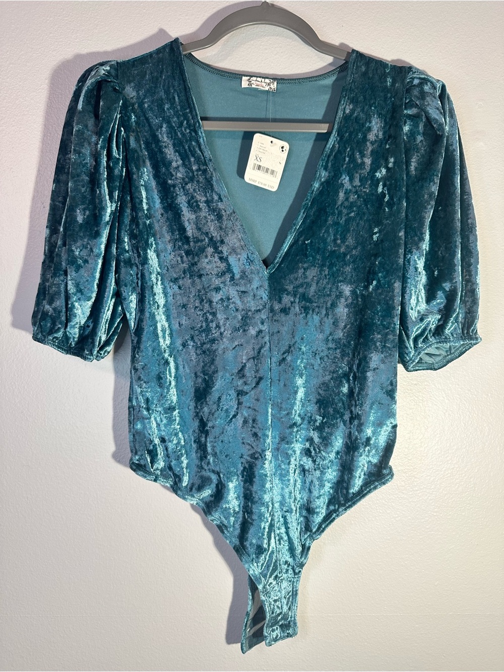 Free People Velvet Teal bodysuit